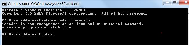 Conda is not recognized as an internal or external command, operable program or batch file" error