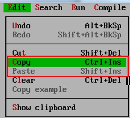 Copy paste menu options in Turbo c++