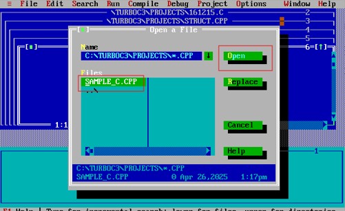 Open file in turbo c++